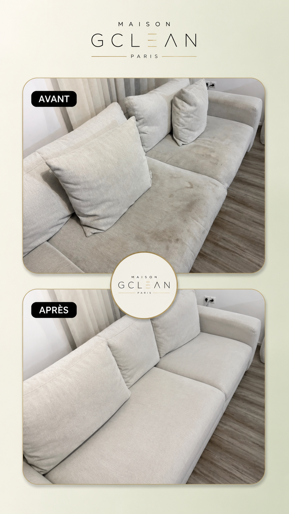 Canapé lin clair — avant / après par Maison G Clean Paris à Paris 7ᵉ