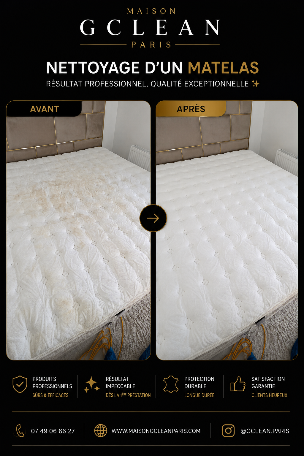 Matelas 160×200 — avant / après par Maison G Clean Paris à Boulogne-Billancourt